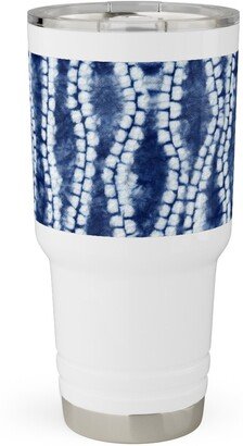 Travel Mugs: Shibori Ripples - Blue Travel Tumbler, 30Oz, Blue