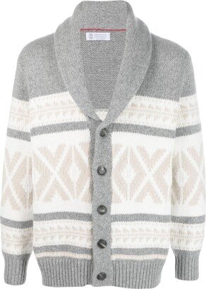 Pattern-Intarsia Knitted Cashmere Cardigan