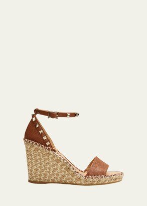 Rockstud Calfskin Wedge Espadrille Sandals-AA