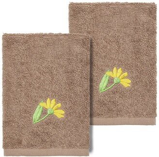 Daisy Embellished Washcloth - Set of 2 - Latte