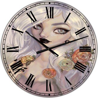 Designart Fantasy Girl with White Hair and Orange Flowers Oversized Cottage Wall Clock - 36 x 28 x 1