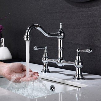 Simplie Fun Double Handle Widespread Kitchen Faucet with Traditional Handles
