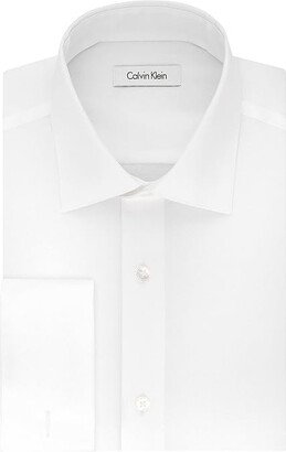 Men's Dress Shirt Regular Fit Non Iron Herringbone French Cuff (White) Men's Long Sleeve Button Up