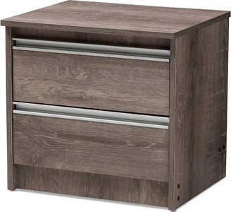 Gallia Modern and Contemporary Oak Finished 2 Drawer Nightstand Brown