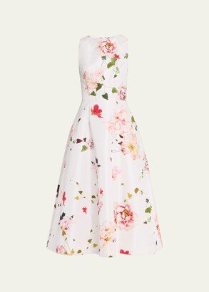 Fit-and-Flare Floral Print Midi Dress