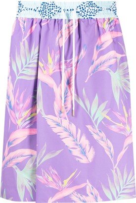 Botanical-Print Drawstring Shorts