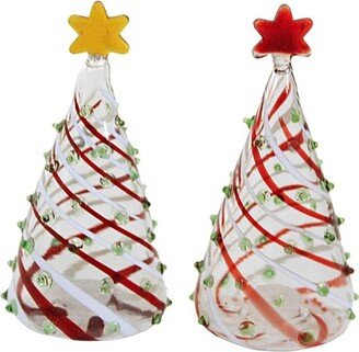 Gold Crest Distribution Tabletop Glass Tree Salt And Pepper - Salt And Pepper Set 3.5 Inches - Clear Red White Stripes - Ge3021 - Glass - Clear