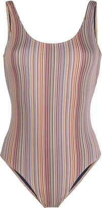 Round-Neck Striped Swimsuit