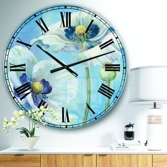 Designart 'White Flower on Blue I' Farmhouse Large Wall CLock