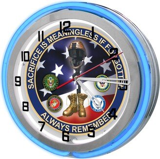 Fallen Hero's Clock, American Patriotism Military Veterans USA Patriotic Neon United States Clock