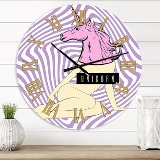 Designart 'Unicorn Woman on Purple Psychedelic Background' Modern wall clock