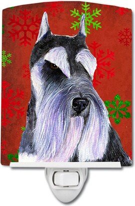 Schnauzer Red and Green Snowflakes Holiday Christmas Ceramic Night Light