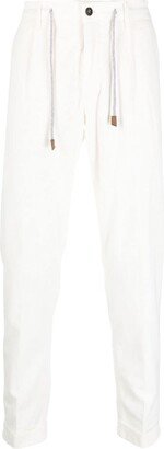 Drawstring Cotton-Blend Tapered Trousers-AA