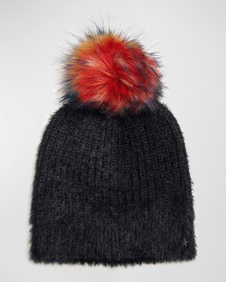 Faux Angora Beanie With Pom