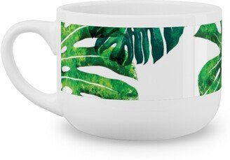 Mugs: Monstera Leaves - Green On White Latte Mug, White, 25Oz, Green