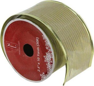 Northlight Shimmery Gold Horizontal Striped Christmas Wired Craft Ribbon 2.5