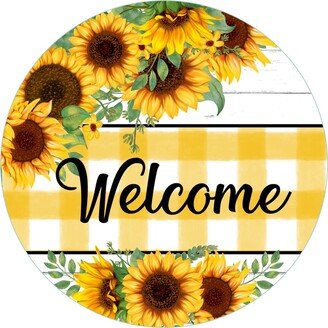 Sunflower Wreath Sign, Buffalo Check Farmhouse Summer Sunflower Collector, Diy Welcome Sign