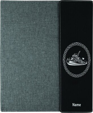 Tug Boat, Boat Gift, Black Leather Portfolio, Personalized Notebook, Christmas Gift