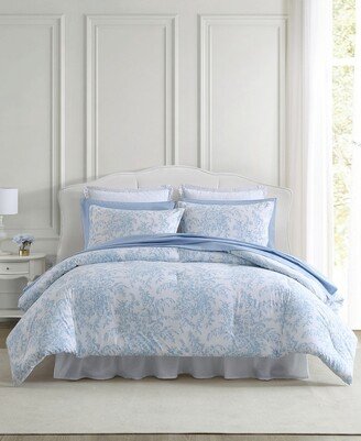 Bedford Cotton Reversible 3 Piece Comforter Set, Full/Queen - Blue Cashmere, White