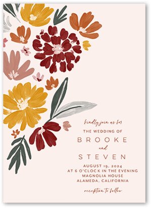 Wedding Invitations: Bright Blossoms Wedding Invitation, Brown, 5X7, Standard Smooth Cardstock, Square