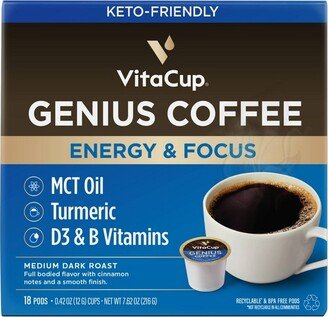 VitaCup Genius Energy & Focus Medium Roast Coffee - Single Serve Pods - 18ct