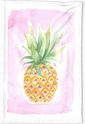 Watercolor Tropical Tea Towel - Pineapple By Jillbyers Hawaii Boho Light Pink Linen Cotton Canvas Spoonflower