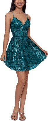 Juniors' Tie-Back Sequin-Overlay Dress