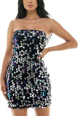 Juniors' Floral-Sequined Velvet Bodycon Dress - Black/Iris