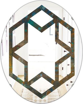 Designart 'Blue and Bronze Dots on Glass III' Printed Modern Round or Oval Wall Mirror - Hexagon Star