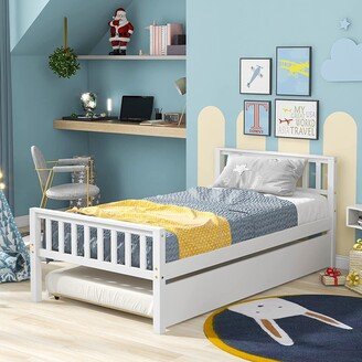 Sapphome Twin Bed Frame with Trundle, Twin Platform Bed Frame with Pull Lout Trundle for Kids Boys Girls