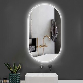 CoolArea Bathroom Mirror with Lights, 32x20 In Anti Fog Dimmable LED Mirror for Wall Touch Control, Oval Vanity Mirror Vertical Hanging