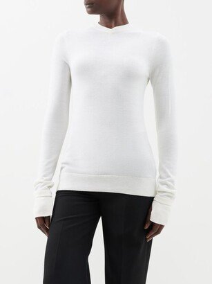 Slit Silk-cuffed V-neck Wool Sweater