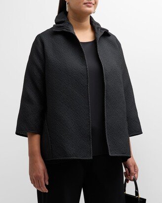 Plus Size Open-Front Textured Dot Jacket