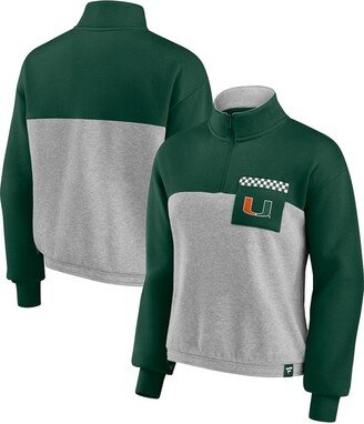 Women's Branded Green, Heathered Gray Miami Hurricanes Sideline to Sideline Colorblock Quarter-Zip Jacket - Green, Heathered Gray