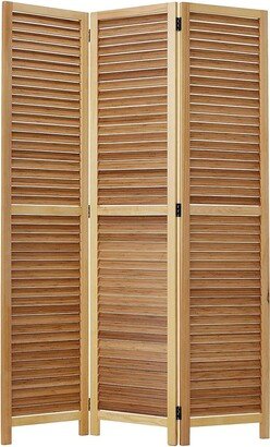 Wooden 3 Panel Shutter Screen with Bamboo Slats - Natural Brown - 67 H x 47 W x 1 L