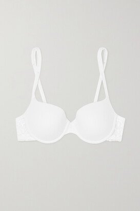 Souple Lace-trimmed Stretch Cotton-blend Jersey Contour Bra - White