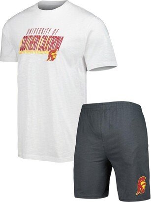 Men's Concepts Sport Charcoal, White Usc Trojans Downfield T-shirt and Shorts Set - Charcoal, White