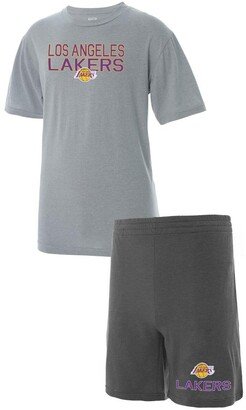 Concepts Sport Men's Gray, Heathered Charcoal Big and Tall Los Angeles Lakers T-shirt and Shorts Sleep Set - Gray, Heathered Charcoal