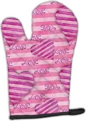 Watercolor Hot Pink Striped Hearts Oven Mitt