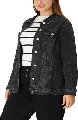 Agnes Orinda Women's Plus Size Classic Denim Washed Front Long Sleeve Jean Jackets Black 3X