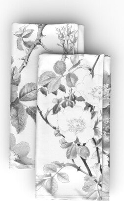 Cloth Napkins: English Rose - Black And White Cloth Napkin, Longleaf Sateen Grand, White