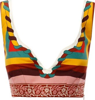 Colour-Block Printed Sleeveless Cropped Top