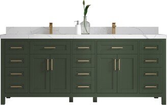 Cambridge 84 In. W X 22 D Double Sink Bathroom Vanity in Pewter Green With Quartz Or Marble Countertop | Modern Vanity Premium Q