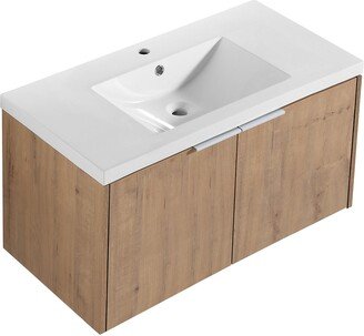 Jims Maison Bath Vanity Set in Imitative Oak with Resin Vanity Top in White with White Basin