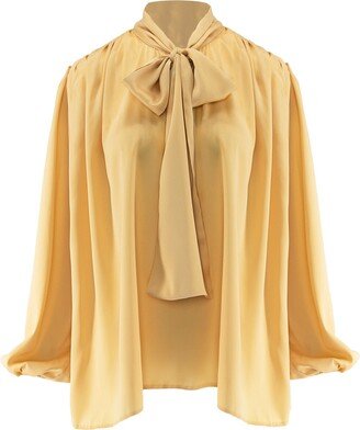 Bluzat Blouse With Draped Shoulders & Bow Ribbon