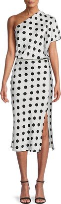 Renee C. Print One Shoulder Midi Blouson Dress