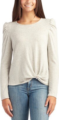 Juniors' Puff-Shoulder Twist-Hem Top