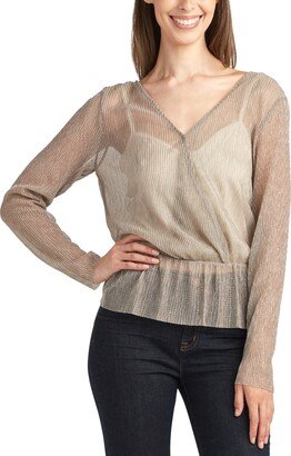 Juniors' Shimmering Surplice Tie-Back Peplum Top