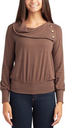 Juniors' Envelope-Neck Banded-Hem Top