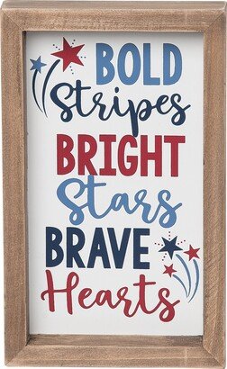 Bold Stripes Bright Stars Brave Hearts 4th of July Shelf Block - Multicolored